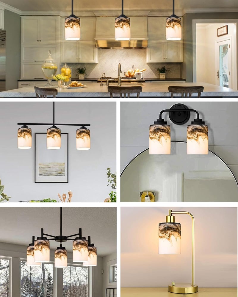karyfine 3P Cylinder glass Lampshades for Wall Sconce Light Cover Blown Art Glass Ceiling Fan light Cover Globe Replacement Fixture for Vanity Light Shade1.65in fitter Height5.74 in Grey marble - Image 5